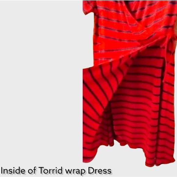 Torrid Women's New Plus Size Stripped Wrap Dress. - Picture 6 of 14
